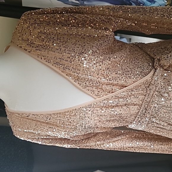 🦄 Rose Gold Sequin Wrap Dress size S FORVER 21 - Picture 2 of 6